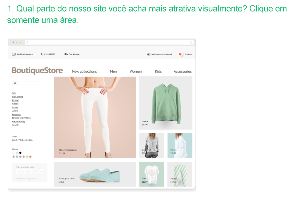 Exemplo de pesquisa: qual parte dos nossos sites você acha mais atrativa visualmente?