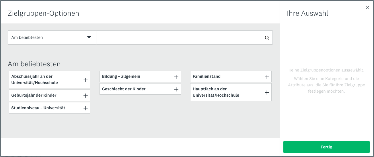 Zielgruppen-Optionen von SurveyMonkey Audience