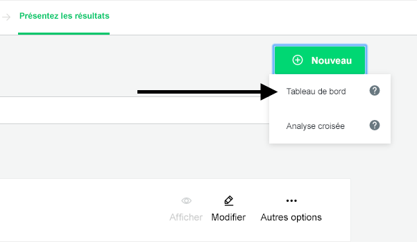 Créer un nouveau tableau de bord des résultats