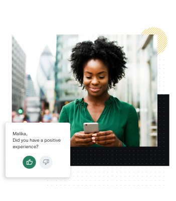 Woman receiving a customer feedback text message