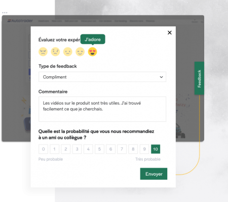 pop up de sondage de satisfaction emoji