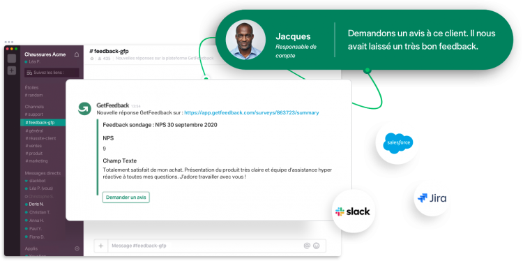 Exemple de partage de feedback directement dans Slack