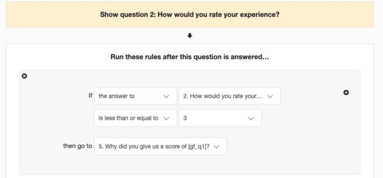 Example of how to apply a rule after displaying a question.