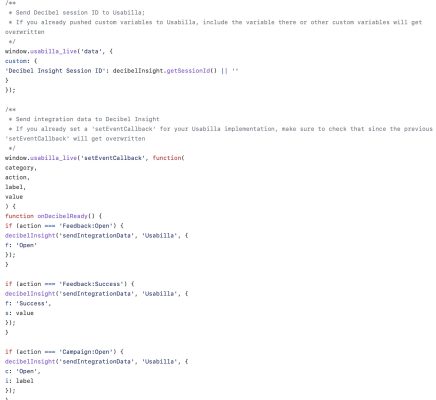 Image showing the script for installing the decibel integration