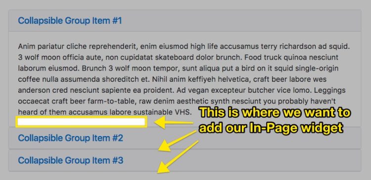 Image showing where you need to add the in-page widget