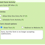 Image showing the window you will see if you want to limit form activity.