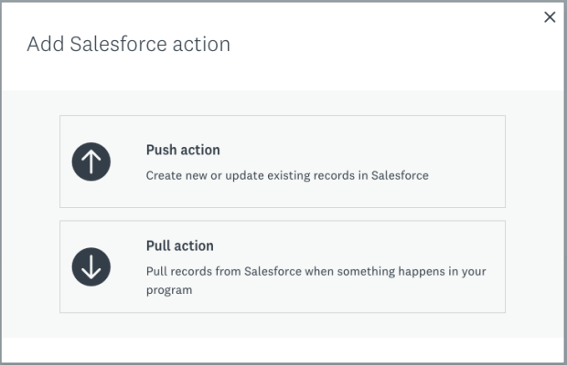 Ajouter une action Salesforce, Extraire ou Intégrer