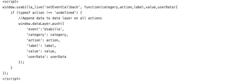 Image of code to be able to push GetFeedback data to GTM Layer.