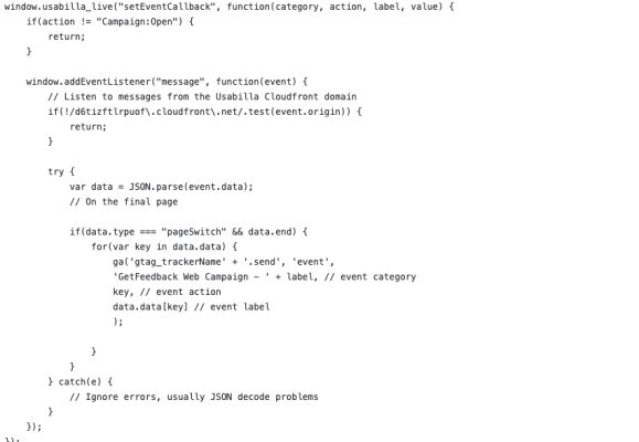 Image of code that helps you send results to Google Analytics whenever a visitor completes a campaign on your website.