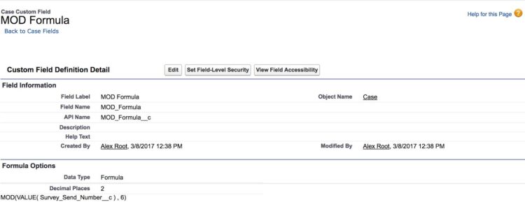 An image of a MOD formula in Salesforce.