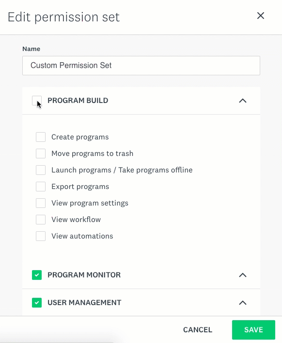 Image animée montrant la façon dont vous pouvez sélectionner chaque section applicable pour activer les autorisations.
