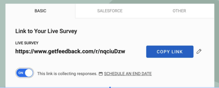 Screenshot of toggle on for This link is collecting responses.