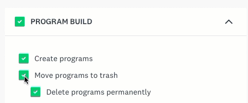 Image animée montrant un exemple de sous-autorisations attribuées à certaines sections.