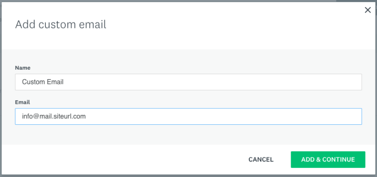 Image showing the screen for adding custom emails.
