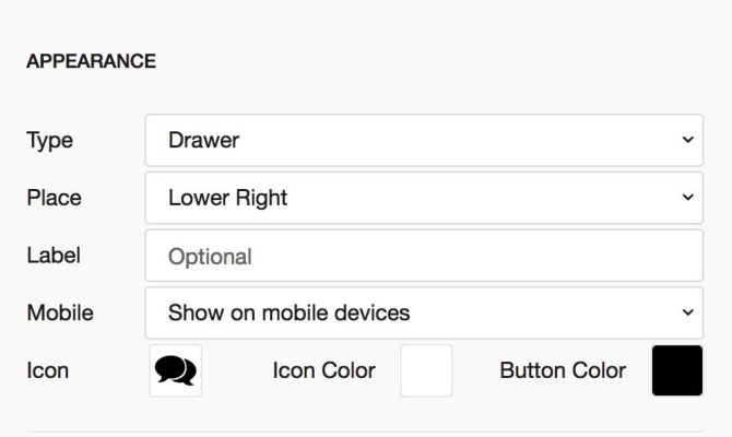 The appearance modal options.