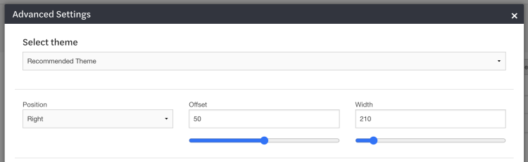 The Position dropdown is on the left side of the screen. The Offset slider is in the middle of the screen. The Width slider is on the right side of the screen.