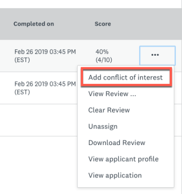 Une image de l’écran à partir duquel vous accédez à l’option Ajouter un conflit d’intérêts
