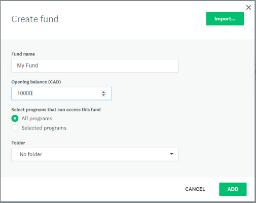 Image showing screen where you add all the details to create a fund.