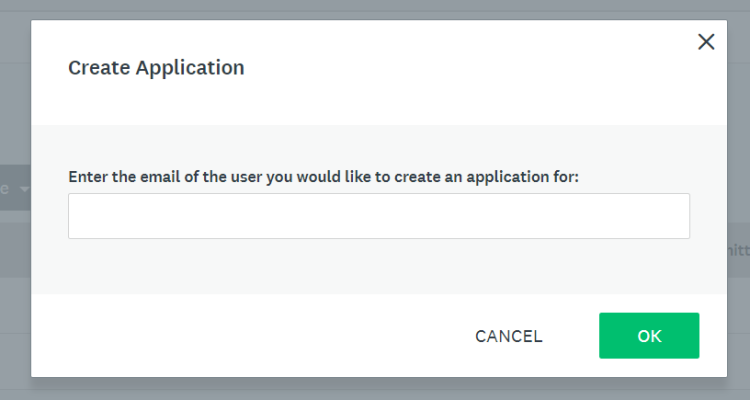 Image showing the screen where you can create an application for a user.