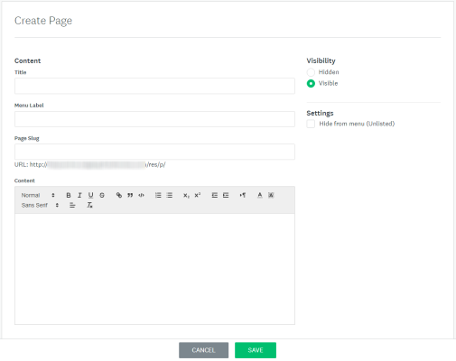 Image showing screenshot of fields to create a page.