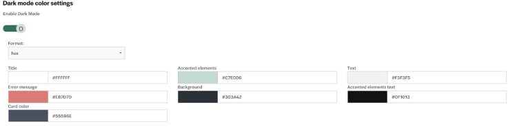 Zeroed in highlight of the dark mode color settings options.
