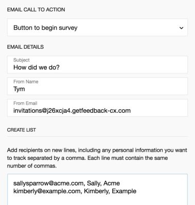 Example of an an email call to action with a merge field list.