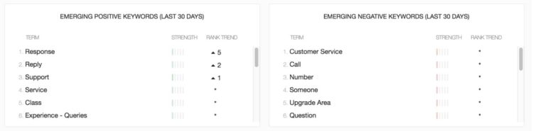 An example of the Emerging Positive and Negative Keywords tiles.