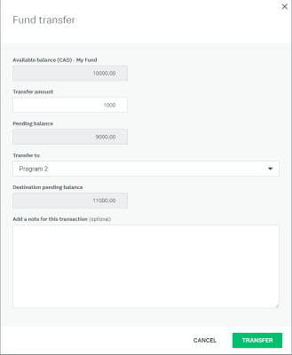 Image showing screen where you enter the details for a funds transfer.