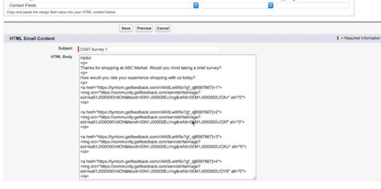 Example of an HTML email template in Salesforce.