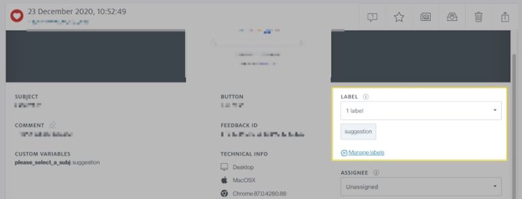 Close up of adding a label with option to Manage labels.
