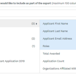 Image showing screenshot of data fields selected for report export.