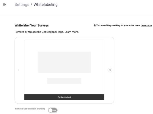 Image of the Remove GetFeedback branding toggle option.