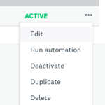 Active options, Edit, Run Automation, Deactivate, Duplicate and Delete