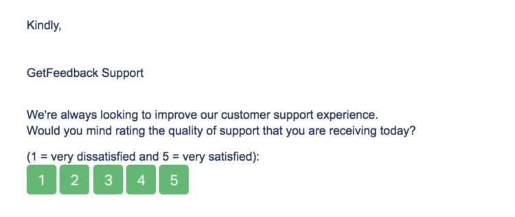 An email to a customer, with a 5-answer NPS question at the bottom of the email.