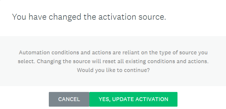 Warning presented if the source activation is cleared.