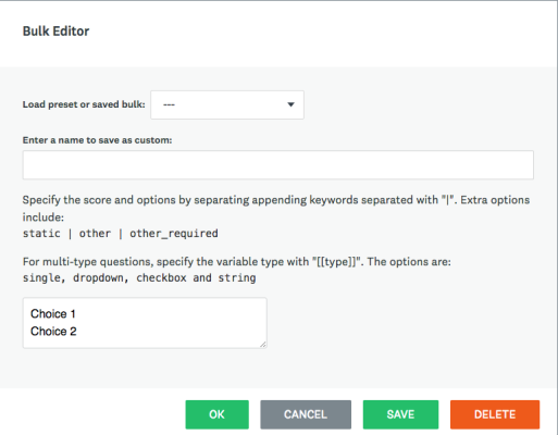 Screenshot of the Bulk Editor screen.