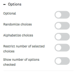 The available checkbox question options settings.