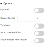 Paramètres des options de questions de date/heure disponibles.