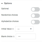 The available dropdown question options settings.