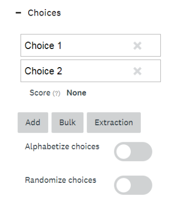 The available Multi-Column question Choice settings.