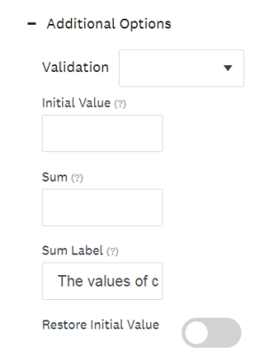 The available Multi-Column question additional options settings.