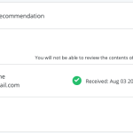 Écran du côté du demandeur dans lequel ce dernier doit confirmer qu’il a reçu la recommandation.