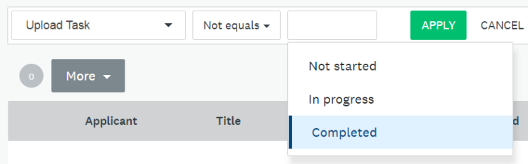 Image des options d'achèvement de tâche lors de l'ajout de filtres personnalisés.