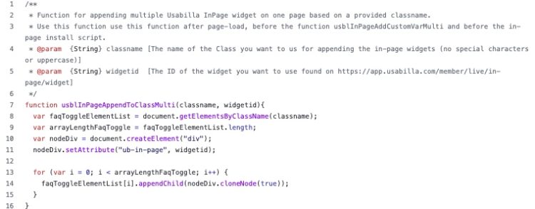 Image of code for in-page widget