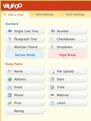 Image of the Add a Field tab in Wufoo