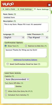 An image of the Form Settings tab in Wufoo.