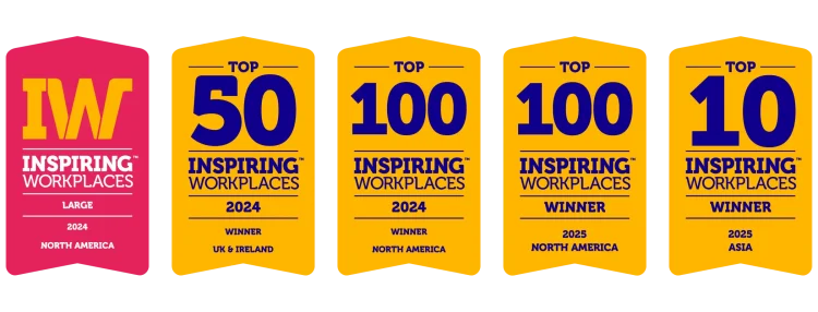 Various awards, including Inspiring Workplaces 2024 NA, top 50 Inspiring Workplaces 2024 in UK and Ireland, top 100 Inspiring Workplaces 2024 and 2025 in North America, top 10 Inspiring Workplaces in Asia