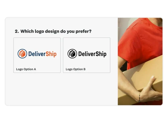 A/B logo survey asking, "Which log design do you prefer?"