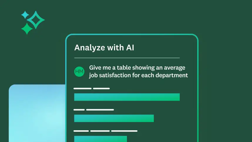 A screen showing an AI analysis prompt to generate a table of job satisfaction averages for each department.
