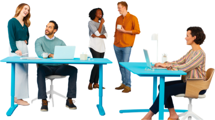 People talking and sitting at desk